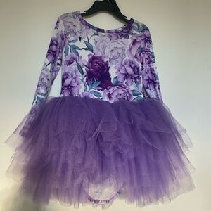 BUMS & ROSES Purple Peony  Tutu toddler girl Dress. Sz 4 viscose like new